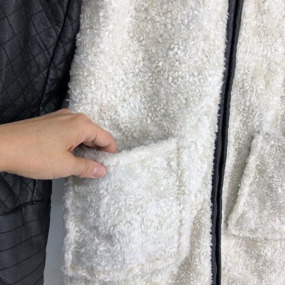 Vince Camuto cream & black shearling faux leather trench coat size  S - Picture 11 of 16